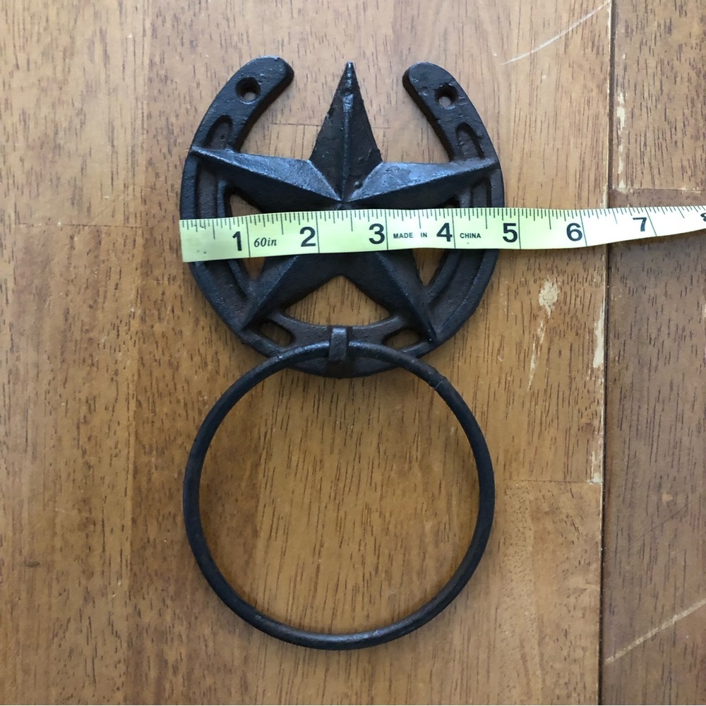 Horseshoe With Lonestar Rustic Cast Iron Barn Style Bath Towel Ring Home Office - Picture 6 of 8